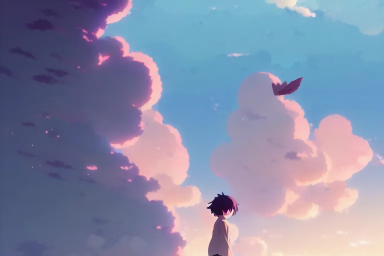 Prompt: group of anime girls kawai separated on the clouds, style of makoto shinkai studio ghibli, james gilleard greg rutkowski chiho aoshima