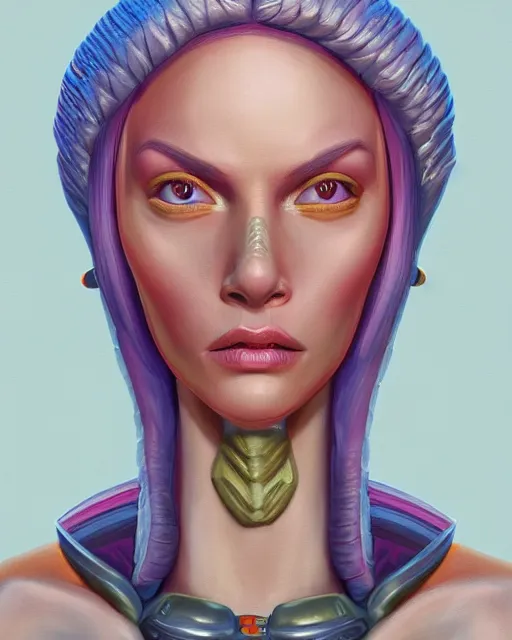 Prompt: a painting head and shoulders portrait of a gorgeous female Nordic alien of pure beauty, made in tones of color, insanely detailed, loony toons style, digital art, trending on artstation, isometric views, 8k