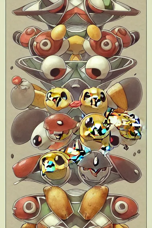 Prompt: design, symmetry, fastfood pokemon, borders, lines, decorations, muted colors, by jean - baptiste monge