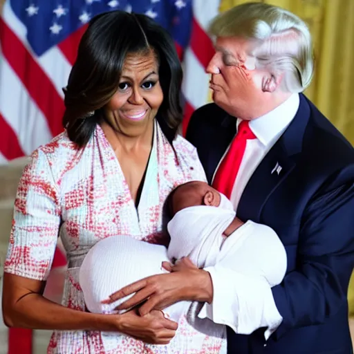 Image similar to baby born from the marriage of michelle obama and donald trump