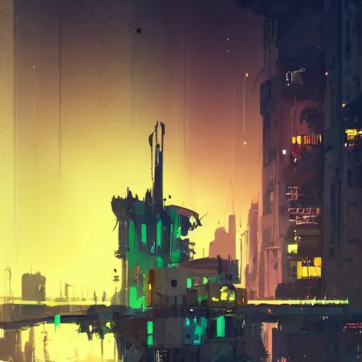 Prompt: ismail inceoglu's concept art, cel shadow, film shooting, trends on artstation, high quality, brush strokes, bright colors, neon flashing cyberpunk city castle under the night sky - w 8 9 6 - c 1 4. 0