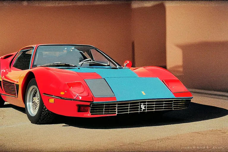 Prompt: stylized poser of a single 1975 Ferrari GTO, ektachrome photograph, volumetric lighting, f8 aperture, cinematic Eastman 5384 film