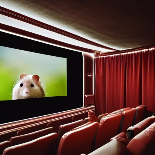 Image similar to photo of the cinema screen, a movie about hamsters, unedited, dim light, sharp focus, 8 k