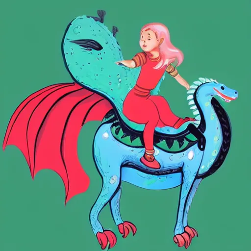 Image similar to a girl riding a dragon, trending on artststion