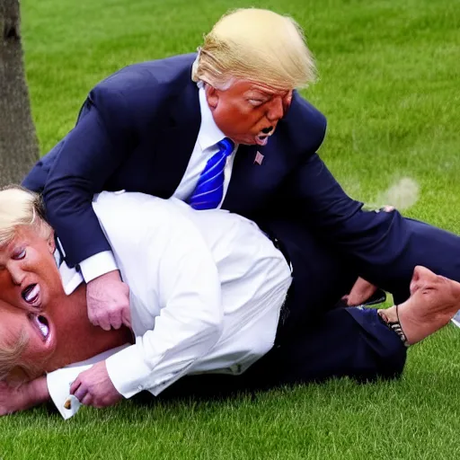 Image similar to donald trump doing a pile driver on joe biden on the white house lawn, wwe style