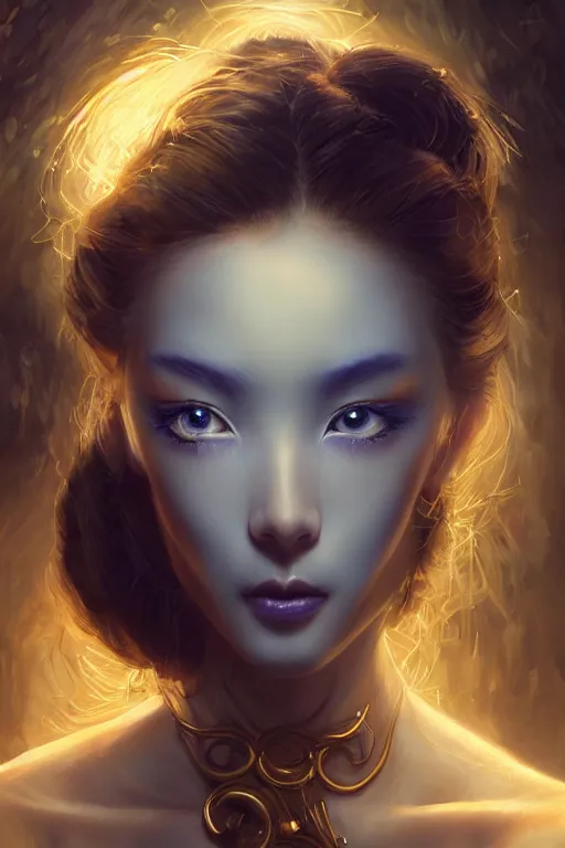 Image similar to stunningly beautiful, blue - eyed geisha prima ballerina in jungle, symmetrical face, golden hour, smooth, focus, highly detailed, hyper realistic, dramatic lighting, elegant, intricate, concept art, art by wlop, mars ravelo, greg rutowski, artstation