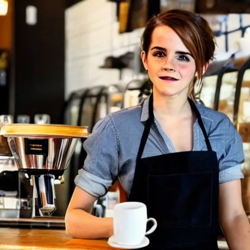 Image similar to emma watson working as a barista in a café