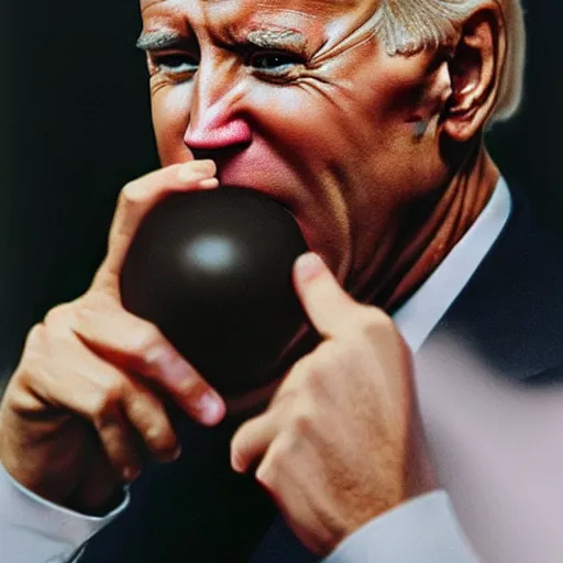 Image similar to joe biden eating a demon core, photography, realism, realistic, photorealism, photography, f 3. 5