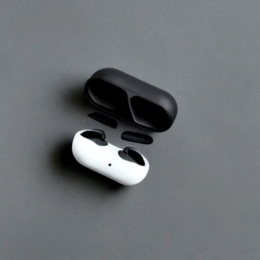 Image similar to black airpods pro case with marshmallow logo on it, studio, product photo