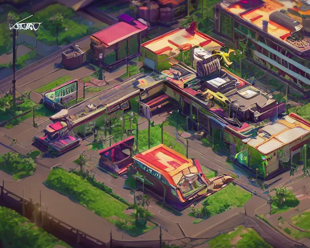 Image similar to isometric fictional 3 d land plot, moe art style inspired by cyberpunk 2 0 7 7, highly detailed map, realistic proportions, realistic lighting, hyperrealistic, octane render, unreal engine 5