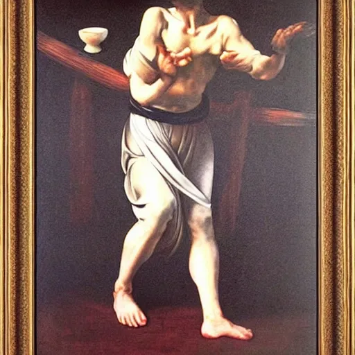 Image similar to caravaggio painting of qigong and tea