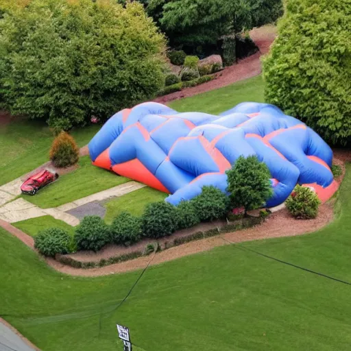 Image similar to a deflating house in a suburban neighborhood