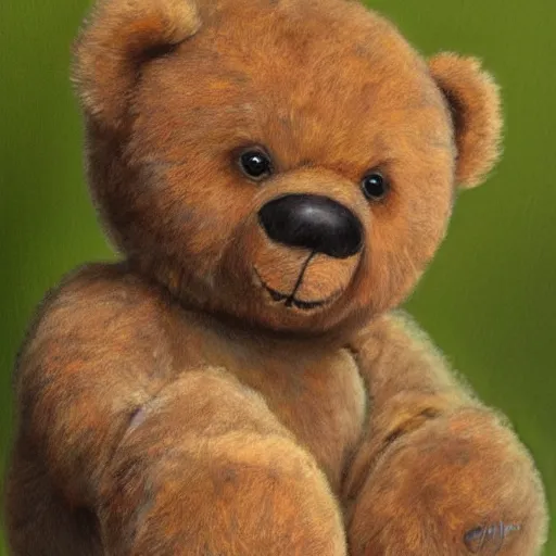 Image similar to a realistic teddy bear painting by Philipp Otto Runge, 4k, trending on cgsociety, Extremely detailed, 8k