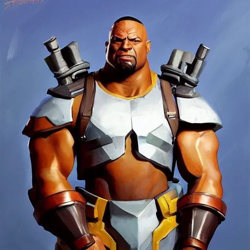 Image similar to greg manchess portrait painting of fully armored the foundation aka dwayne the rock from fortnite as overwatch character, medium shot, asymmetrical, profile picture, organic painting, sunny day, matte painting, bold shapes, hard edges, street art, trending on artstation, by huang guangjian, gil elvgren, ruan jia, greg rutkowski, gaston bussiere