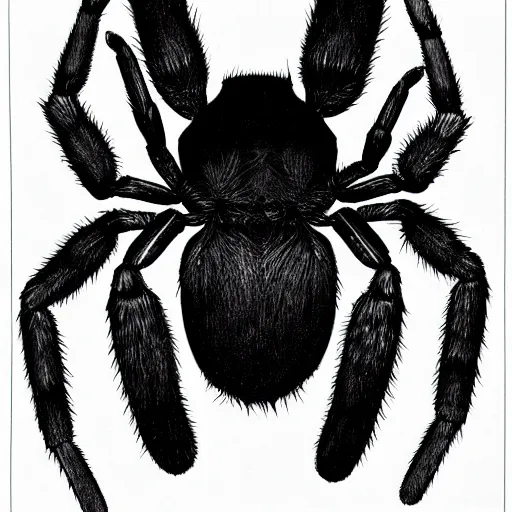 Prompt: spider, black and white, botanical illustration, naturalistic, book illustration, black ink on white paper, bold lines