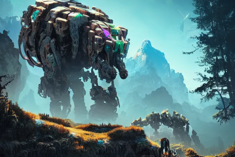 Image similar to tremortusk machine mecanical creature robot of horizon forbidden west horizon zero dawn bioluminiscence global illumination ray tracing hdr fanart arstation by ian pesty and alena aenami artworks in 4 k