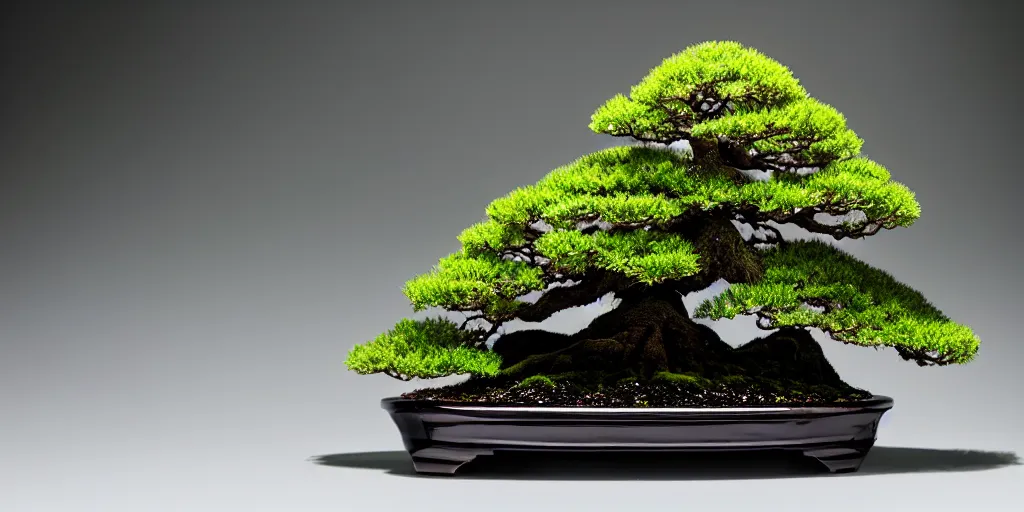 Prompt: photo bonsai cedar on a small angular cnn gem emerald in the water, gold hour, soft lighting, light fog, medium full shot, volumetric lighting, beautiful, ultra detailed, cgsociety by leesha hannigan, thierry doizon, 3 5 mm, fujifilm, cinematic, realistic