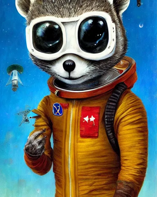 Image similar to astronaut racoon holding a sign that says hello by esao andrews