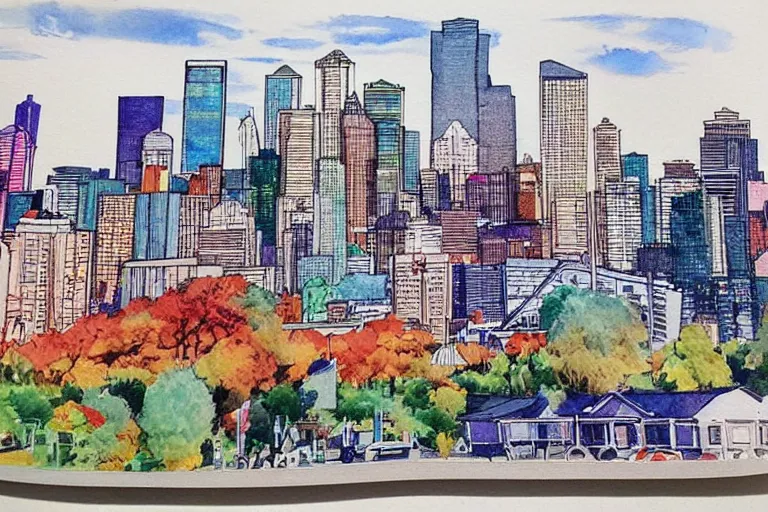 Image similar to !! watercolor!! seattle in a sunny day, artwork by tooth wu, colorful contrast,!!!! very coherent!!!!, dark shadow, thick lineart