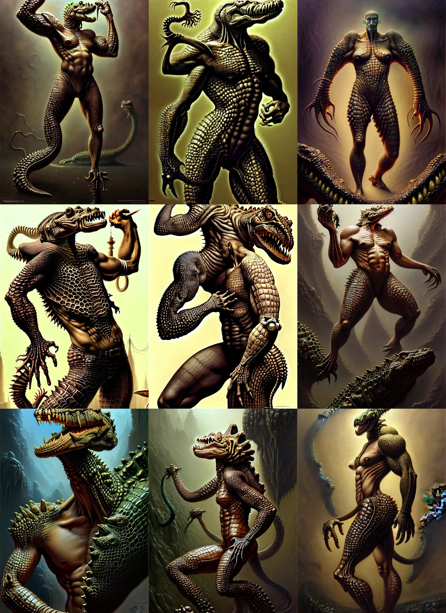 muscly human, crocodile artifacts, more humanoid,, Stable Diffusion