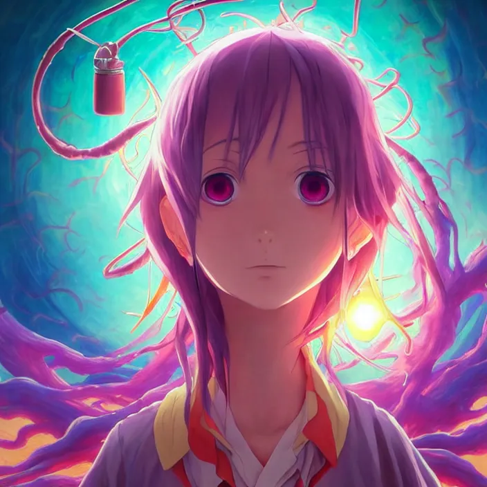 Image similar to Mayer Re-l, Schwi Dola No Game No Life Zero, Eye of Providence, official anime key media, close up of Iwakura Lain, LSD Dream Emulator, paranoiascape ps1, official anime key media, painting by Vladimir Volegov, beksinski and dan mumford, giygas, technological rings, johfra bosschart, Leviathan awakening from Japan in a Radially Symmetric Alien Megastructure turbulent bismuth glitchart, Atmospheric Cinematic Environmental & Architectural Design Concept Art by Tom Bagshaw Jana Schirmer Jared Exposure to Cyannic Energy, Darksouls Concept art by Finnian Macmanus