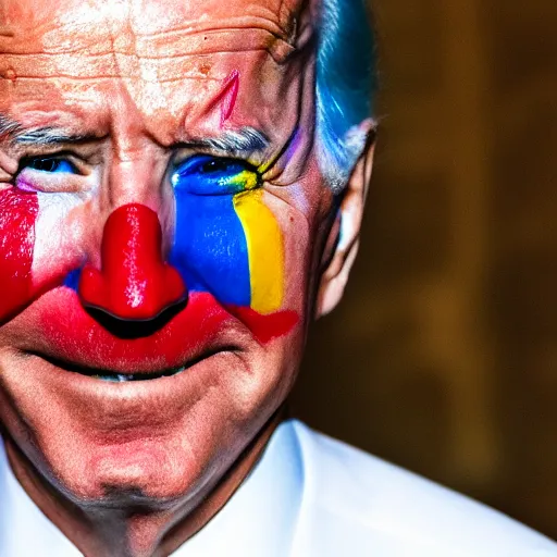 Image similar to Joe Biden with colorful clown makeup all over his face