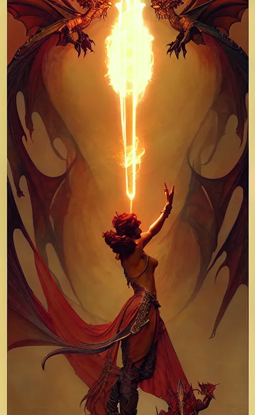 Prompt: magic dragon gorgeous lighting by weta studio, mucha, bautista and norman rockwell and greg rutkowski and tom bagshaw and james gurney and lucasfilm