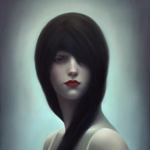 Image similar to a painting in the style of charlie bowater and in the style of alphonse osbert. smooth, sharp focus.