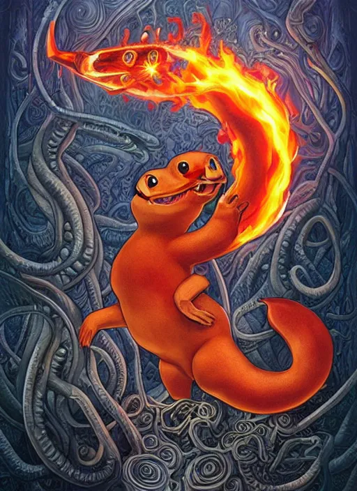 Prompt: Lovecraftian Charmander portrait by Tristan Eaton_Stanley Artgerm and Tom Bagshaw,