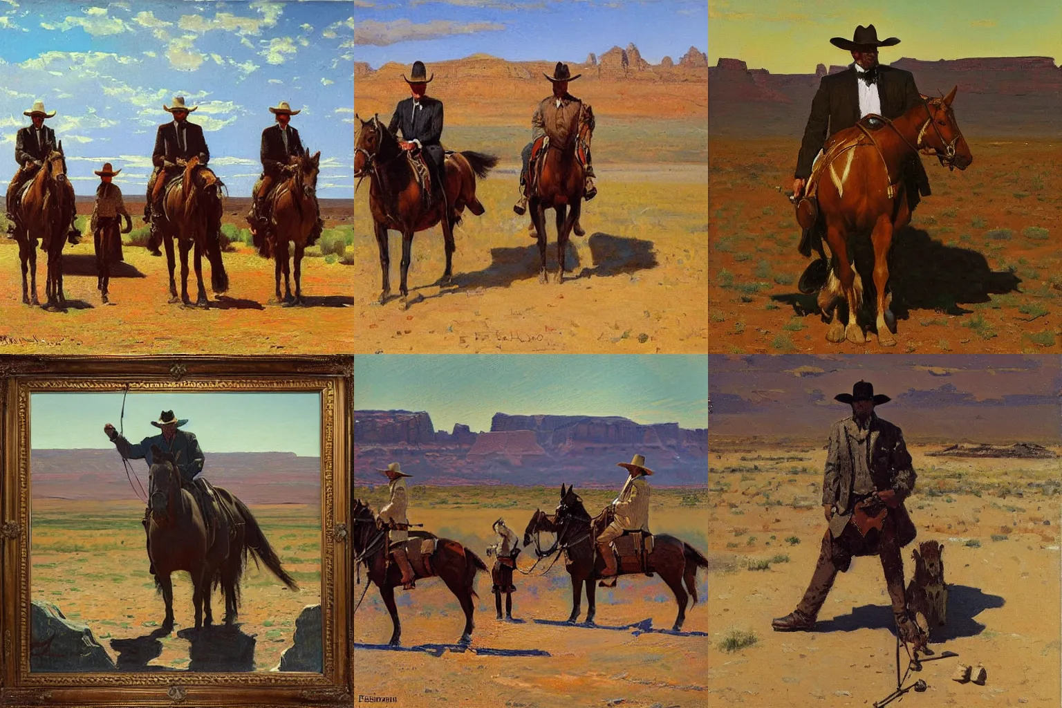 Prompt: An oil painting of Triple H in the American southwest by Frederic Remington