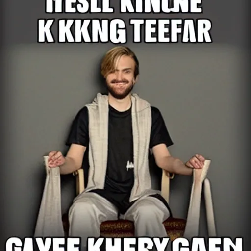 Prompt: pewdiepie as a king on his gamer throne, pewdiepie as the king of youtube