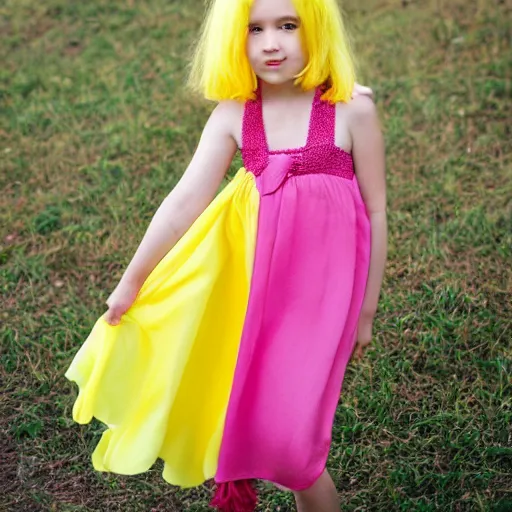 Image similar to girl with yellow hair and pink dress