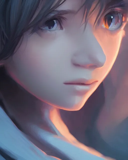 Image similar to ambient cave lighting, detailed face, by makoto shinkai, stanley artgerm lau, wlop, rossdraws