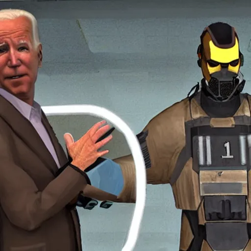 Image similar to half life ending with joe biden instead of g - man