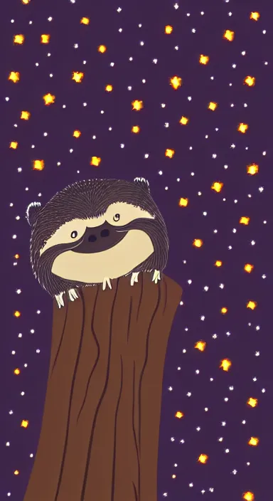 Prompt: beautiful dark night with many stars and clouds, a cute sloth on a tree!! with string lights, everything!! made of thick flowing dramatic paint brush strokes, stylish abstract impressionism, matte colors, trending on artstation