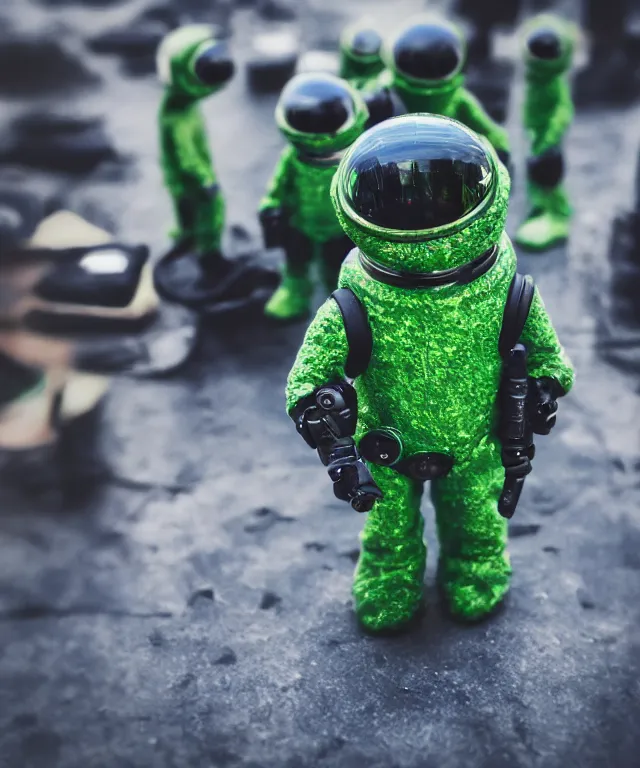 Prompt: high quality presentation photo of cute little green men from outer space, photography 4k f1.8 anamorphic bokeh 4k Canon Nikon