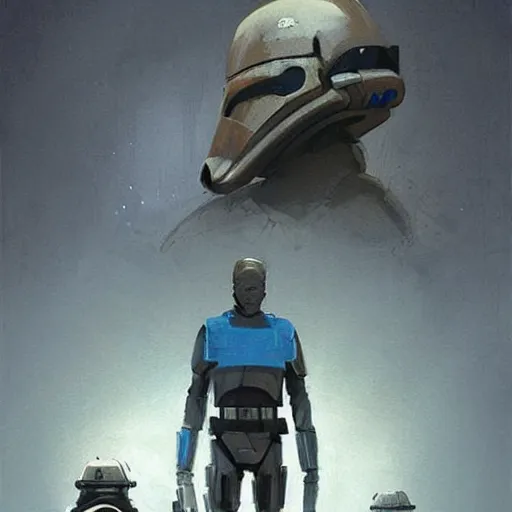 Image similar to star wars concept art by greg rutkowski, soldier wearing a blue and black tactical gear of the hapes republic, digital painting, artstation, concept art, smooth, sharp foccus ilustration, artstation hq