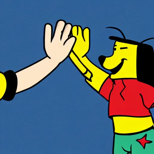 Image similar to two cartoon characters doing a high five