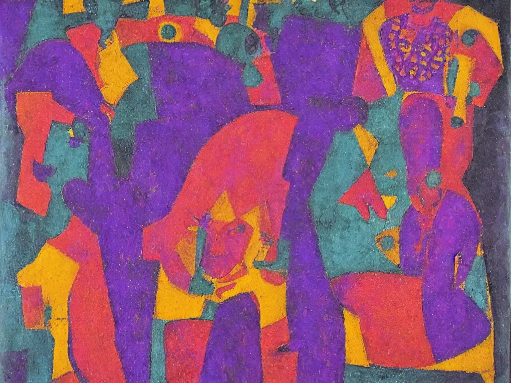 Image similar to variations of the purple sinner. painting by rufino tamayo