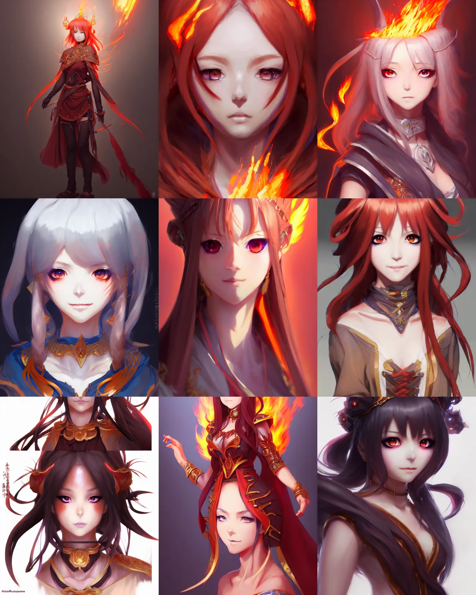 Premium AI Image  female character having water and fire power character  design concept in anime style