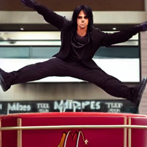 Image similar to criss angel mindfreak levitating over mcdonalds