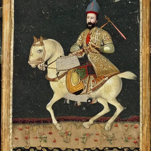 Prompt: ottoman sultan riding a range rover in 1 7 th century