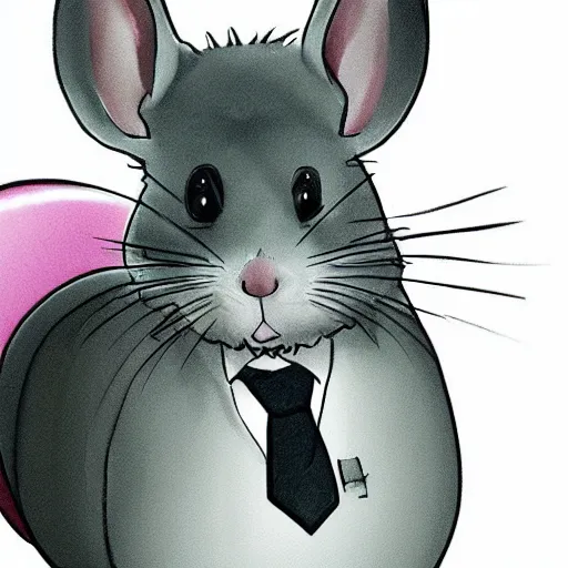 Prompt: portrait of a chinchilla in a sharp business suit, black tie sitting at an office chair, cute anime art