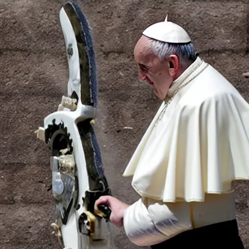 Prompt: Pope Francis fighting aliens with a chainsaw n-n 9