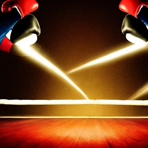 Prompt: two fish wearing boxing gloves fighting in a boxing ring, spotlights, club lighting, epic photograph, realistic