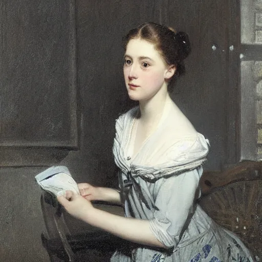 Prompt: photo of young woman by arthur john elsley