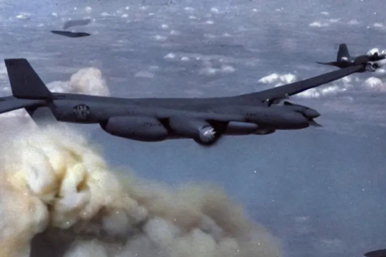 Image similar to gigachad getting nuked by a plane, ac 1 3 0 footage, government released footage