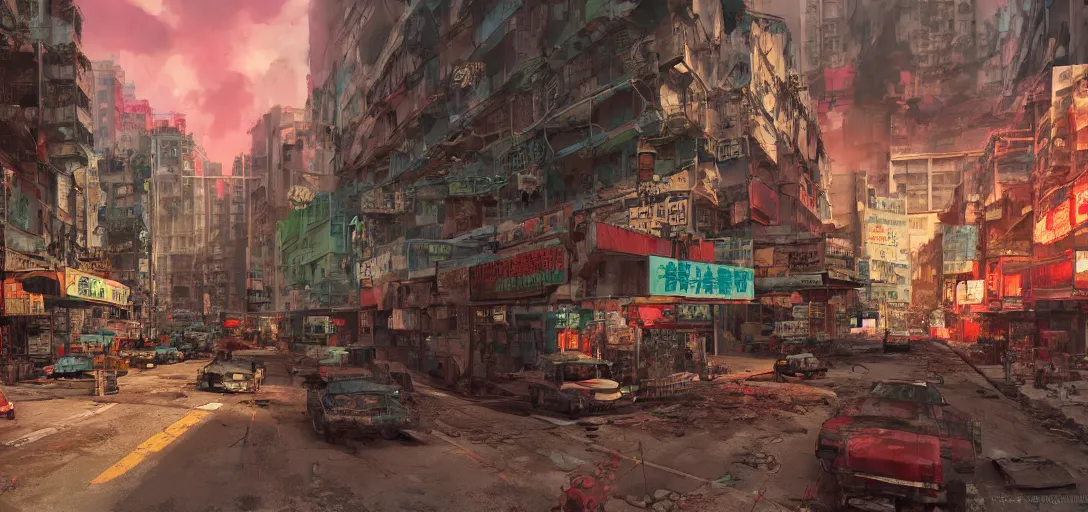 Prompt: fallout hong kong causeway bay fixed concept art, vibrant colors, 8 k photorealistic, hd, high details, trending on artstation