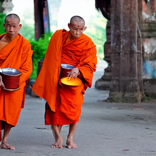 Image similar to Thai Buddhist monks on alms round in the early morning.