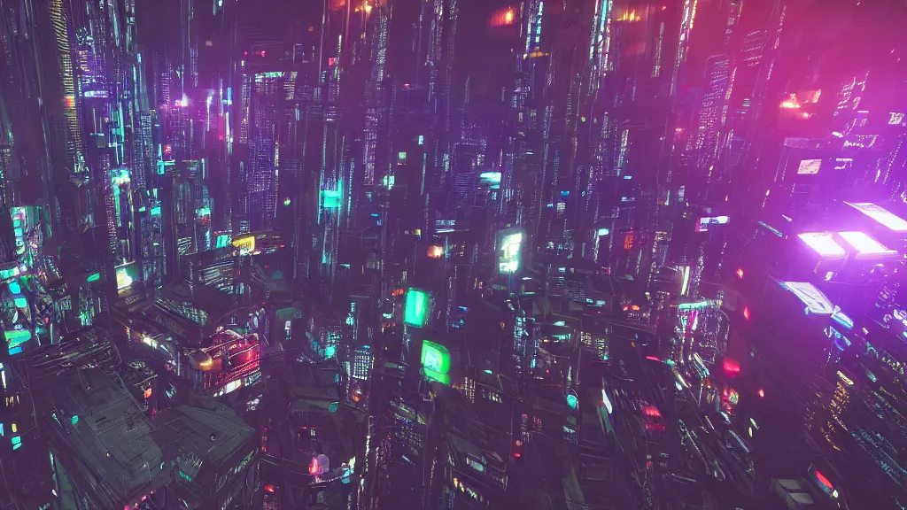 Prompt: cyberpunk city built in the sky, nighttime, fluorescent led, made in blender, octane render, cinematic, volumetric lighting, futuristic,, hyperrealistic, highly detailed, colourful 4 k hd